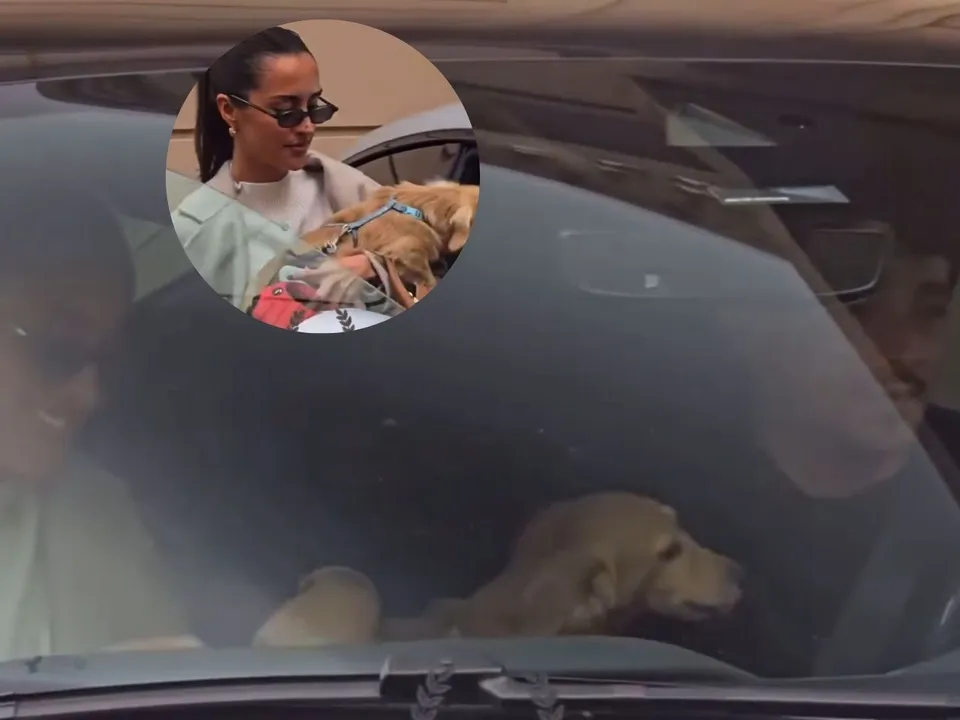 Charles Leclerc with his girlfriend and pet dog