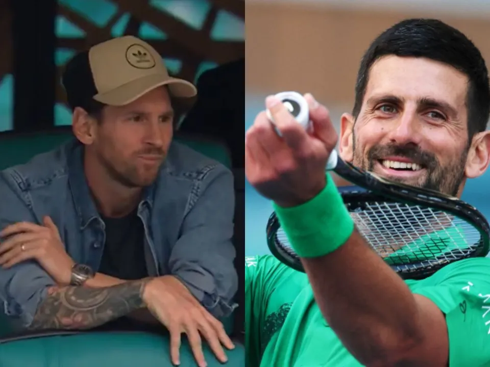 Lionel Messi enjoys Novak Djokovic's match