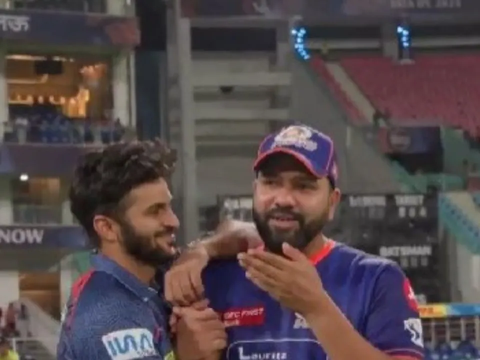 LSG vs MI: Rohit Sharma with Shardul Thakur and Sanjiv Goenka
