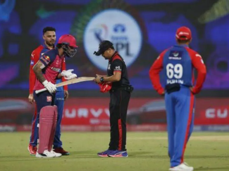 IPL 2025: Riyan Parag's bat being check in the DC vs RR game