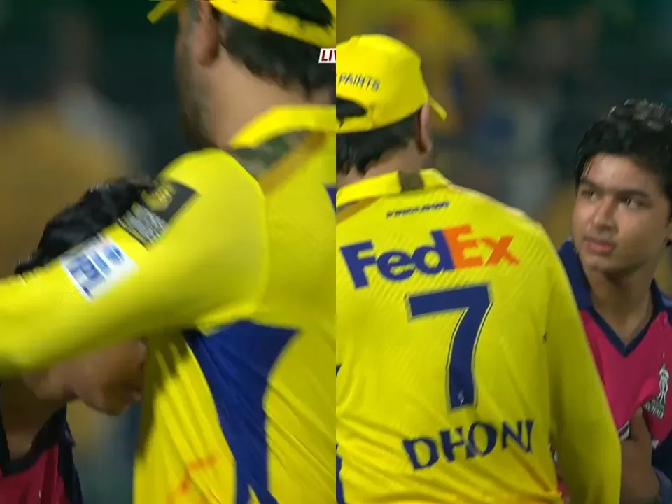 Vaibhav Suryavnashi touches MS Dhoni's feet 