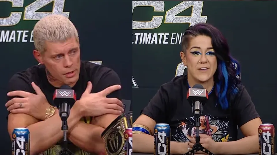 WATCH: Bayley and Cody Rhodes discuss 3-way love triangle between Liv Morgan, Dirty Dom, and Rhea Ripley