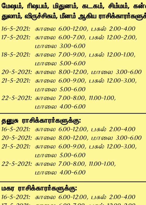 இந்த வாரத்தில்  அனுகூலமான நாளும், நேரமும் 16-5-2021 முதல் 22-5-2021 வரை