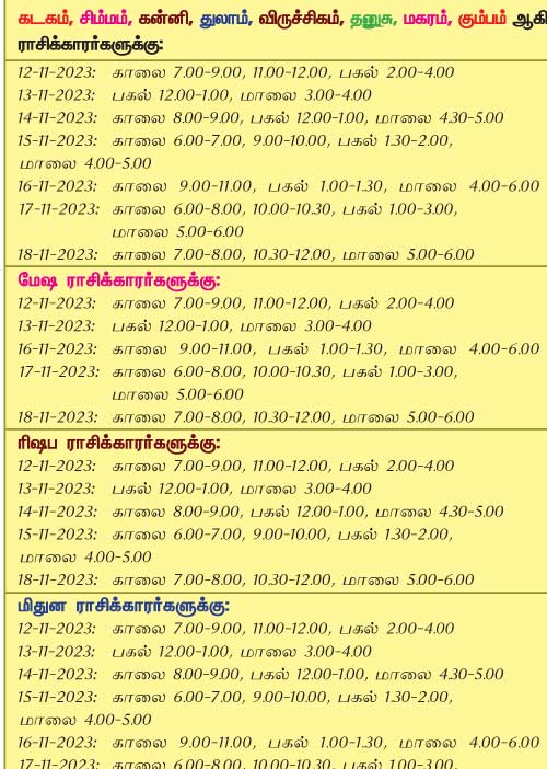 இந்த வாரத்தில் அனுகூலமான நாளும், நேரமும் 12-11-2023 முதல் 18-11-2023 வரை