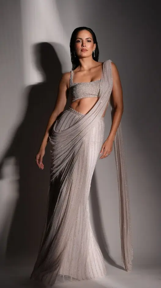 Natasa Stankovic turns heads in shimmery silver saree; photos & videos goes viral