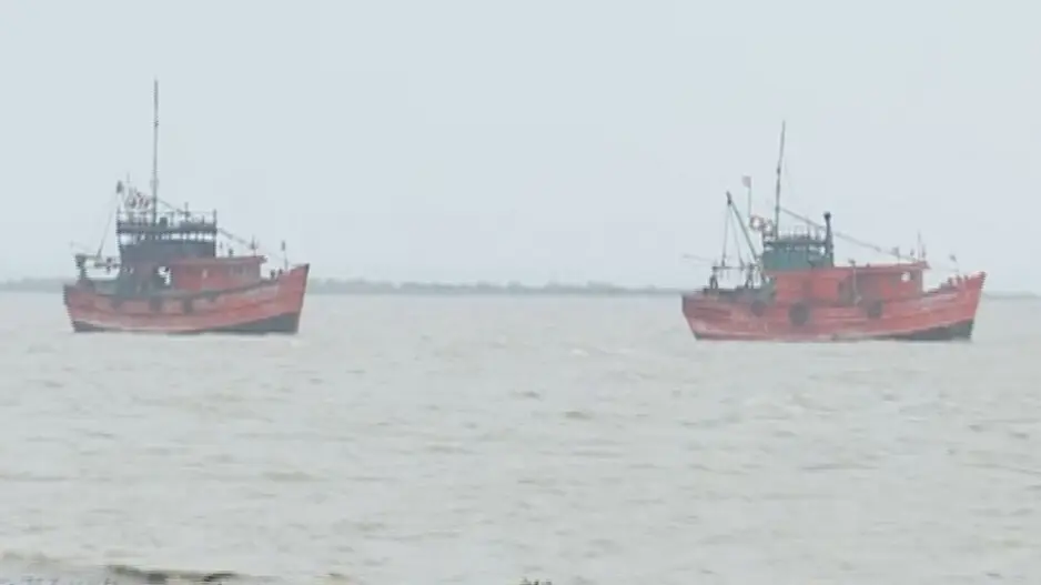 Cyclone Dana: Two fishing trawlers stranded in turbulent sea near Dhamra shore