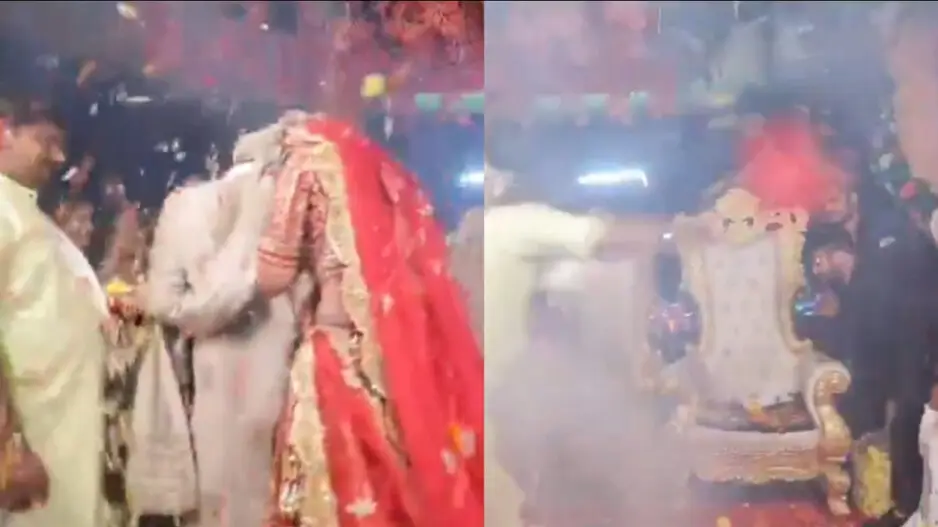 Pandit attacks guests at Indian wedding as Groom and Bride take pheras, watch