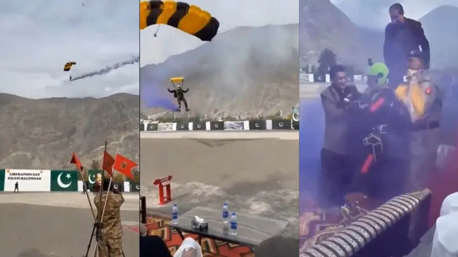 Pakistani paraglider crash-lands straight on chief guest after air show! Watch