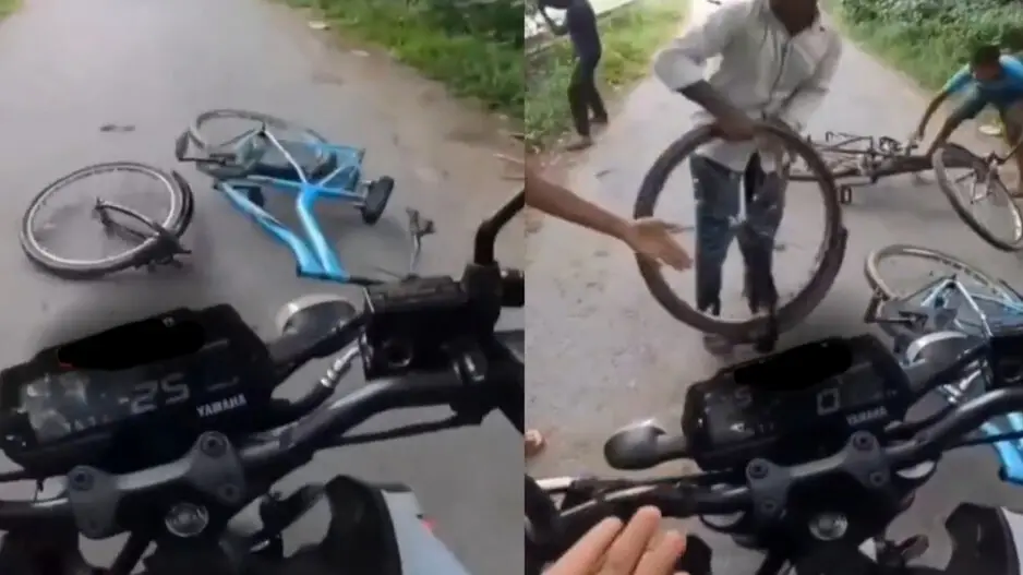 New SCAM ALERT! Kids gherao biker after throwing broken cycles on road, demand reimbursement; watch