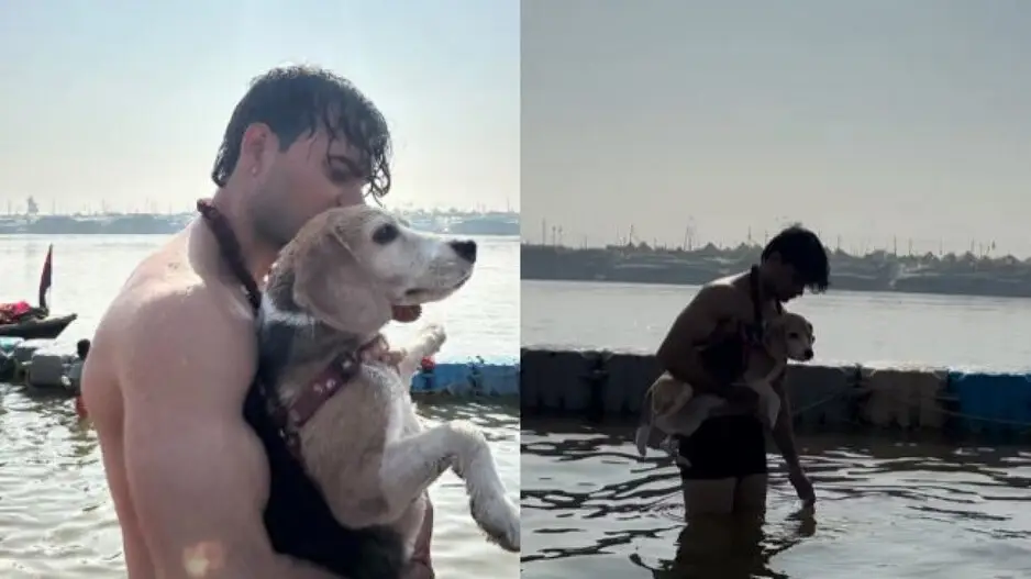 Man takes holy dip at the Maha Kumbh with his pet dog, adorable video goes viral