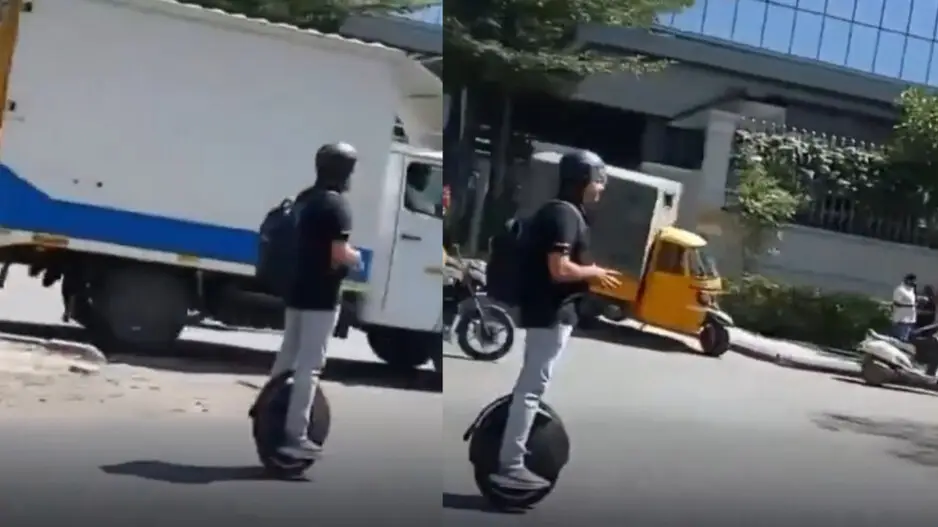 Peak Bengaluru moment! Man spotted riding unicycle to work to avoid heavy traffic, watch