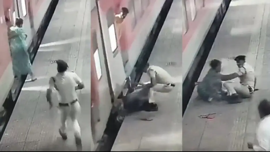 RPF Jawan saves woman from getting crushed under running train, internet lauds heroic act; watch