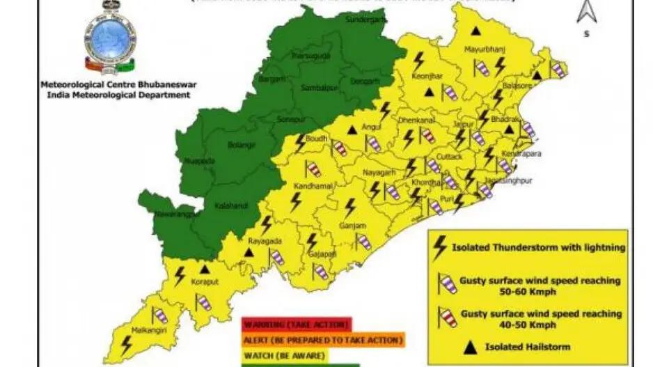Thunderstorm with lightning, 50-60 kmph gusty winds to lash Odisha districts till April 5: IMD
