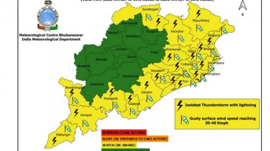 Thunderstorm activity to return from April 8 in Odisha; IMD issues yellow alert for several districts