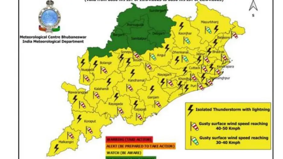 IMD predicts thunderstorms with gusty winds in Odisha districts