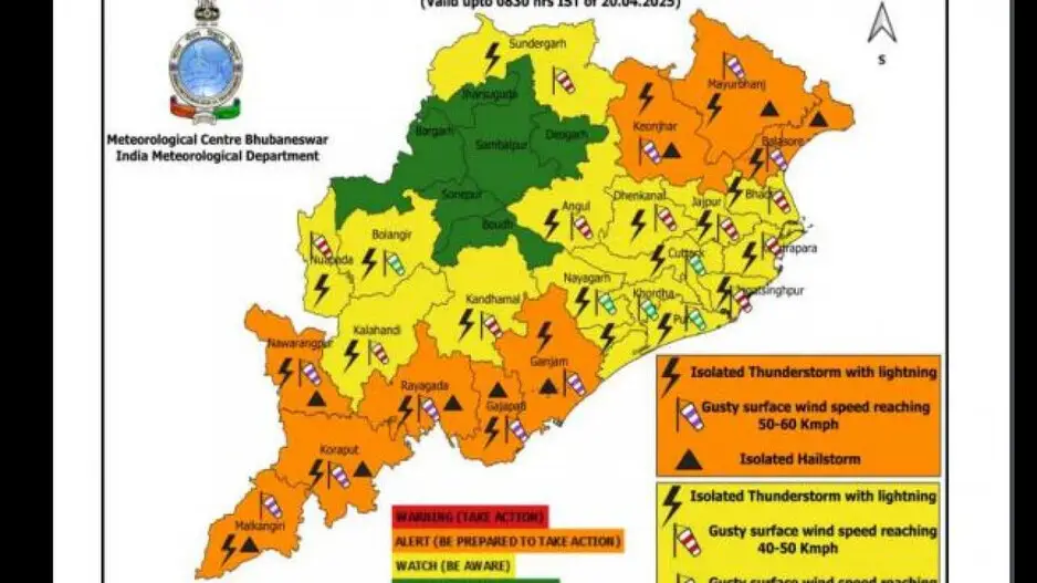 Max temp to rise after 3 days; IMD issues orange and yellow warning for thunderstorms in Odisha