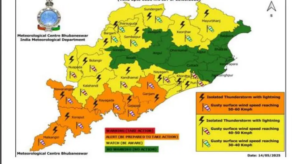 IMD issues orange and yellow warnings for thunderstorm activities in Odisha districts