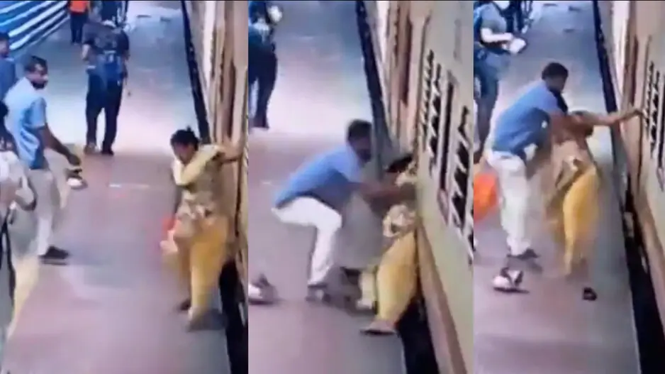 Heroic chaiwala! Tea seller’s quick reflex saves woman from being crushed under train, watch