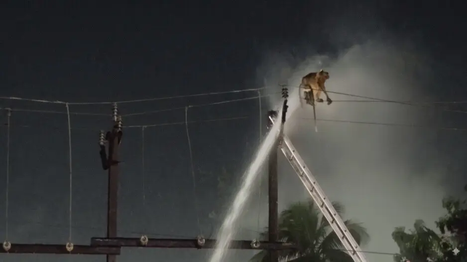Monkey stranded on electric pole in Cuttack, rescued after 3 hours